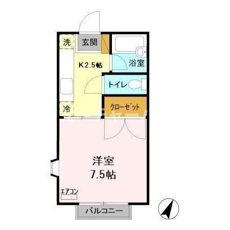 サニーヒルズ薬師台A(1K/2階)の間取り写真