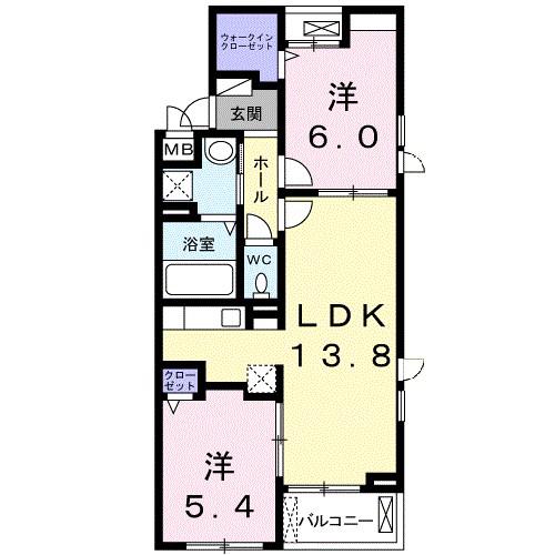ボナール神野(2LDK/3階)の間取り写真