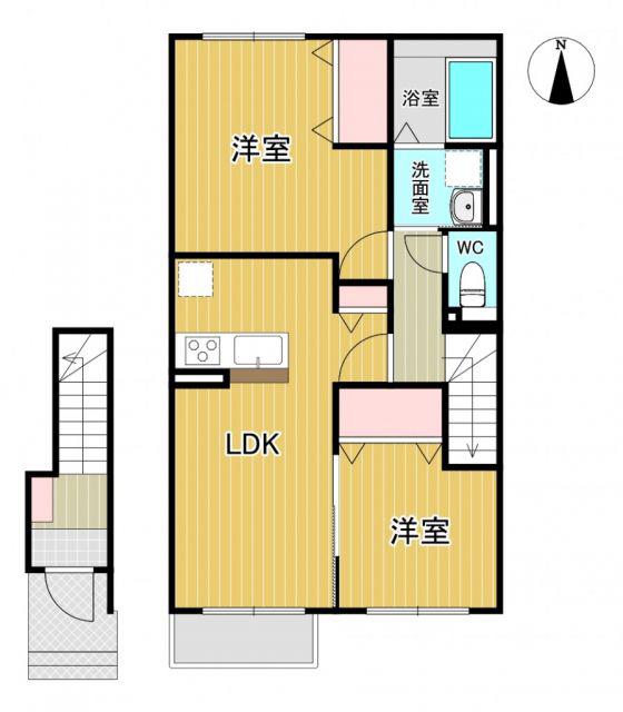 ジュ・ボヌール(2LDK/2階)の間取り写真