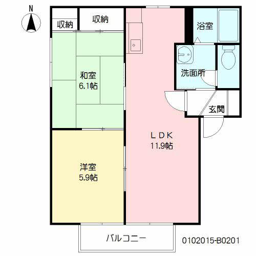 レーベンス富の原B(2LDK/2階)の間取り写真