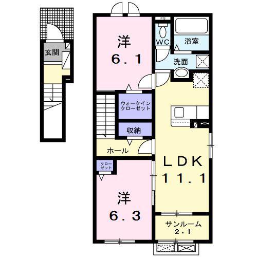 LOTTIE伊那II(2LDK/2階)の間取り写真