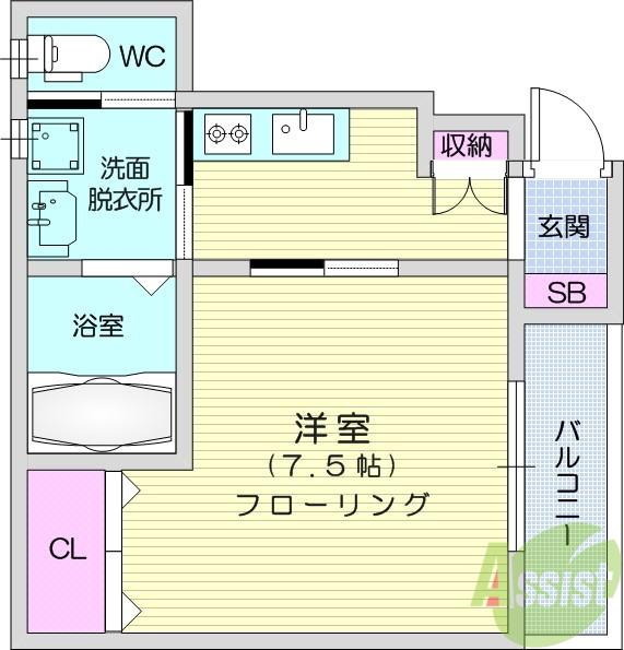 ALWAYSSUN E(1K/1階)の間取り写真