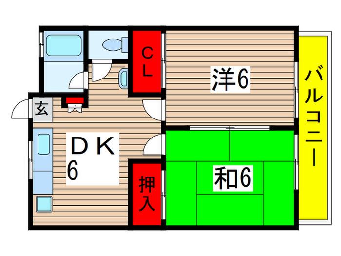 グリュックス(2DK/1階)の間取り写真