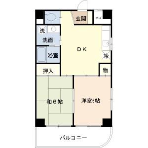 ラシェリール手塚(2DK/6階)の間取り写真