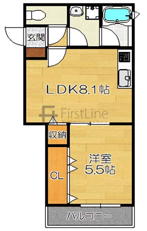 LIVELAND上古賀(1LDK/2階)の間取り写真