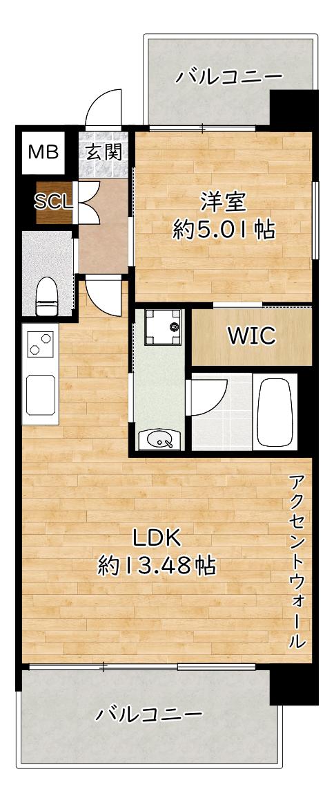 プレジオ三国ASIAN(1LDK/6階)の間取り写真