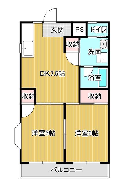 レジデンスヒルズ(2DK/1階)の間取り写真