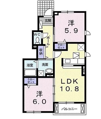 アライブK(2LDK/1階)の間取り写真