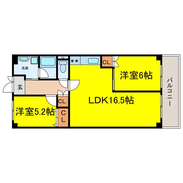 大淀町スカイハイツ(2LDK/8階)の間取り写真