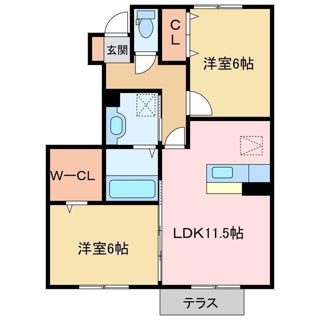 プランドール安岡III(2LDK/1階)の間取り写真