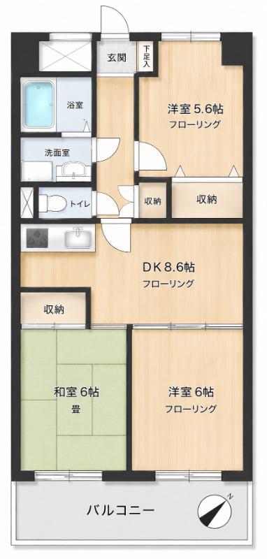 クレール橋本(3DK/5階)の間取り写真