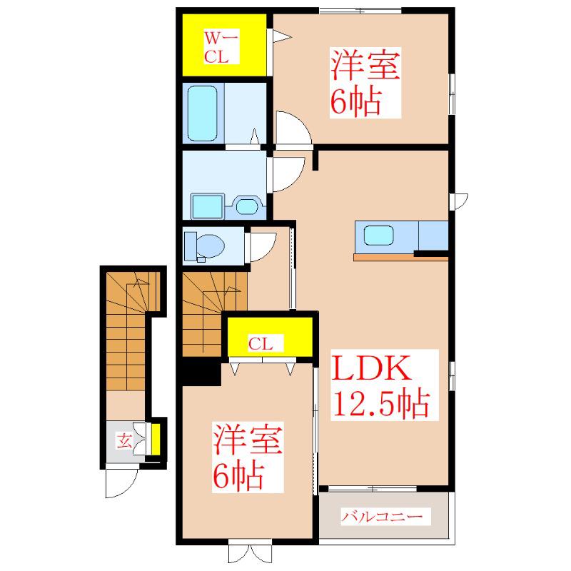 エスペランサII(2LDK/2階)の間取り写真