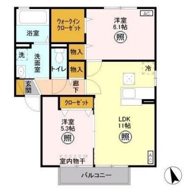 エーデルハイム B(2LDK/1階)の間取り写真