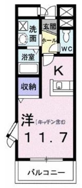 メゾンプリムローズ(1K/1階)の間取り写真