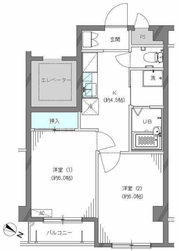 エストレーヴ板橋大山パークフロント(2K/2階)の間取り写真