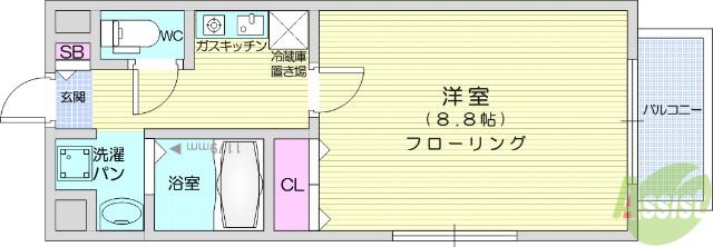 トヮ グリシーヌ(1K/3階)の間取り写真