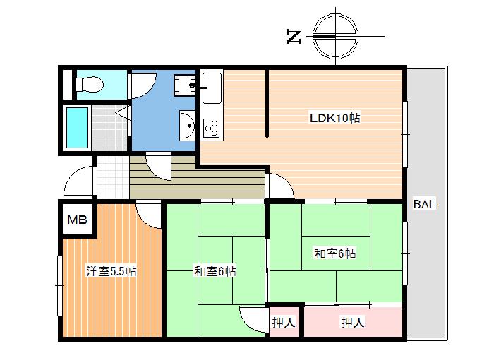 第二高橋ハイツ(3LDK/3階)の間取り写真