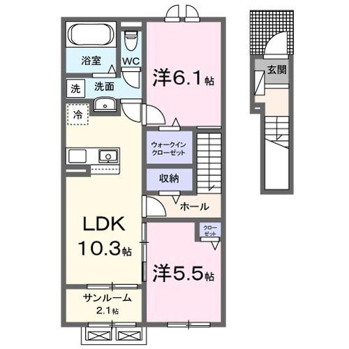 アミスターT I(2LDK/2階)の間取り写真