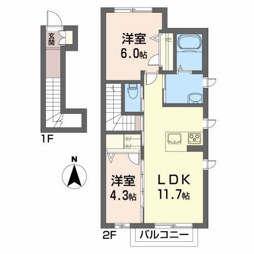 シャーメゾンM(2LDK/2階)の間取り写真