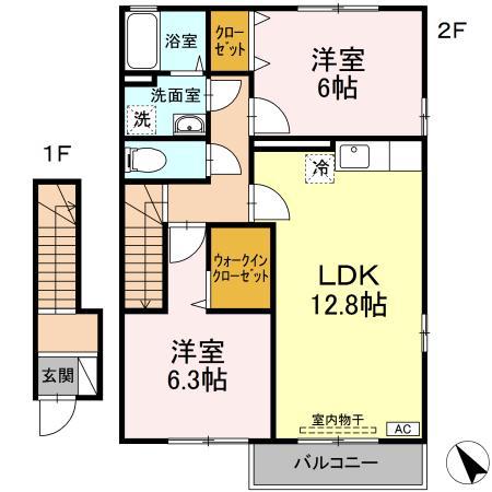 コンフォート80A棟(2LDK/2階)の間取り写真