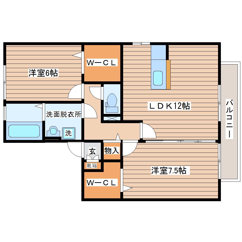 AISESQUAREPARTII(2LDK/2階)の間取り写真