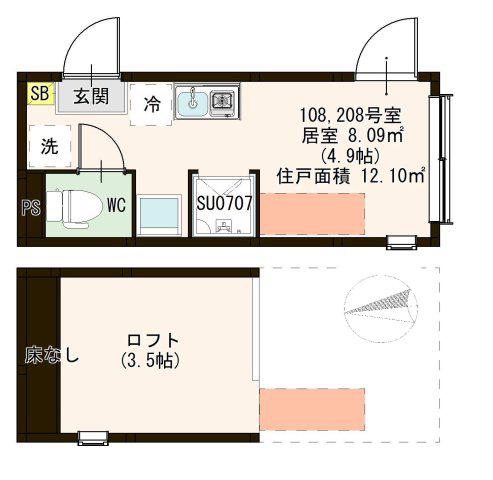 ハレテラス西綾瀬(ワンルーム/2階)の間取り写真