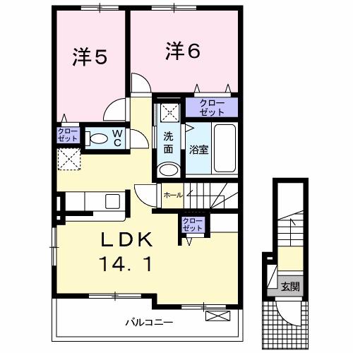 ジェルメ・カーサIV(2LDK/2階)の間取り写真