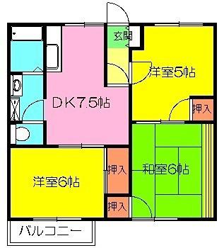 アパキット B棟(3DK/1階)の間取り写真