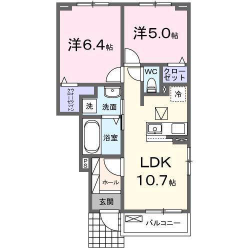スカイ・ヒル(2LDK/1階)の間取り写真