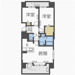 ドミ山鼻八条A棟(2LDK/11階)の間取り写真