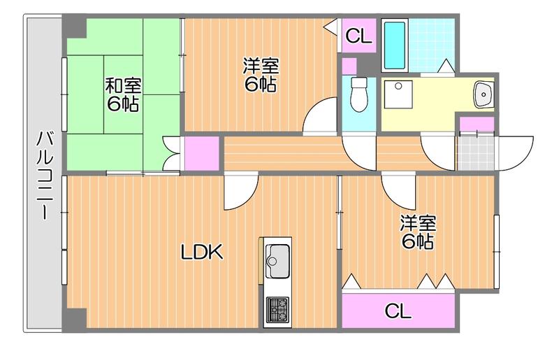 はなはうす門田本町(3LDK/4階)の間取り写真