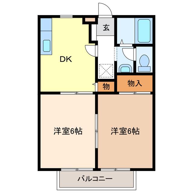 ラビナス新田B棟(2DK/1階)の間取り写真