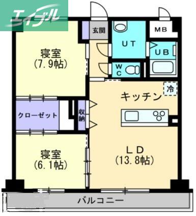 ハアラン一ノ宮(2LDK/5階)の間取り写真