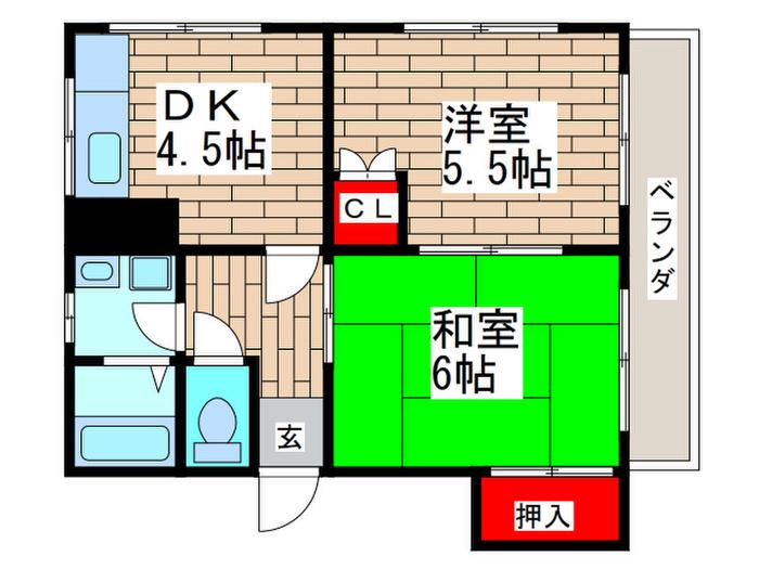 メゾンドカルムB(2DK/2階)の間取り写真