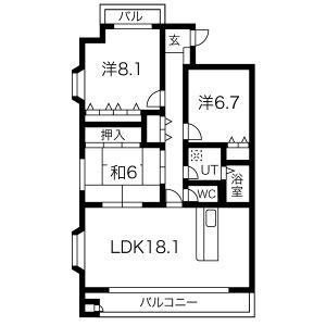 ボスコ薬院(3LDK/10階)の間取り写真