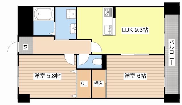 ハイツエクセルV番館(2LDK/2階)の間取り写真