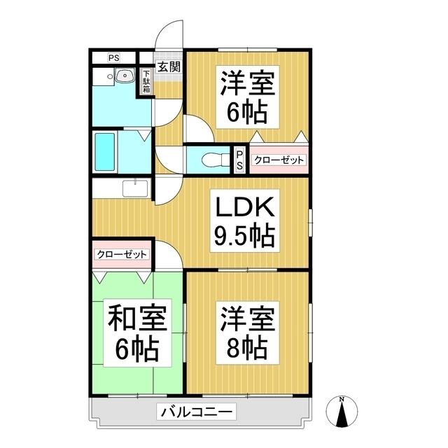 カメリアガーデン(3LDK/2階)の間取り写真