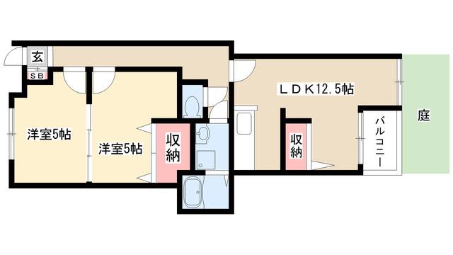 ゴールドパレス香流(2LDK/1階)の間取り写真