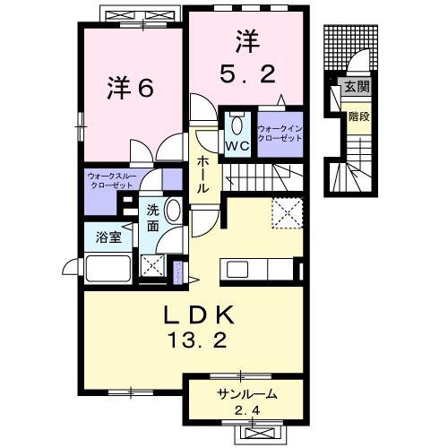 ラグーン ベース(2LDK/2階)の間取り写真