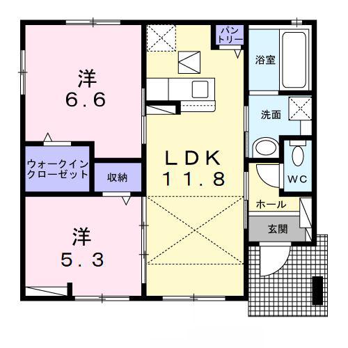 名鉄小牧線 小牧駅 徒歩46分 1階建 築2年(2LDK/1階)の間取り写真
