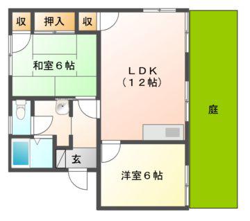 タウニィ橘 3棟(2LDK/1階)の間取り写真