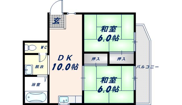 第二シャトー新町(2LDK/3階)の間取り写真