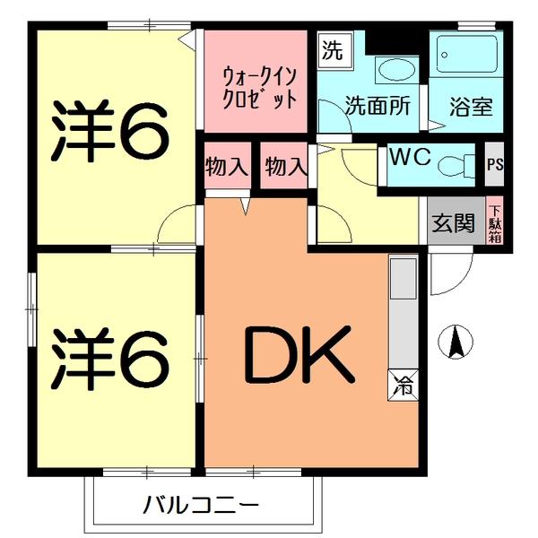 ヴォヌールソシア(2DK/2階)の間取り写真