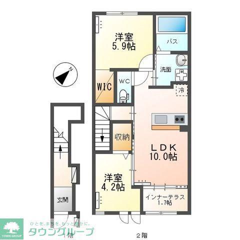 ヒメル.ハイム(2LDK/2階)の間取り写真