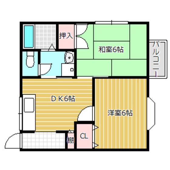 クレージュ建穂(2DK/1階)の間取り写真
