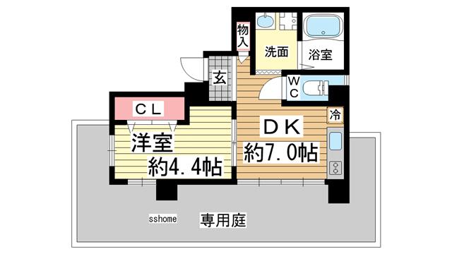 奥野ハイツ(1DK/1階)の間取り写真