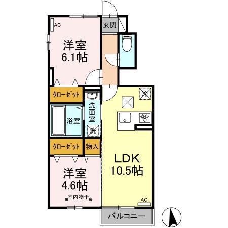 ラ・ミエル桜(2LDK/1階)の間取り写真