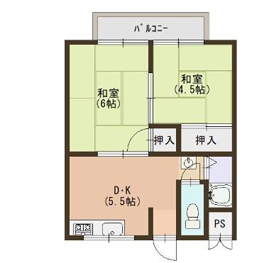 ユニメント 鏡畑B棟(2DK/2階)の間取り写真