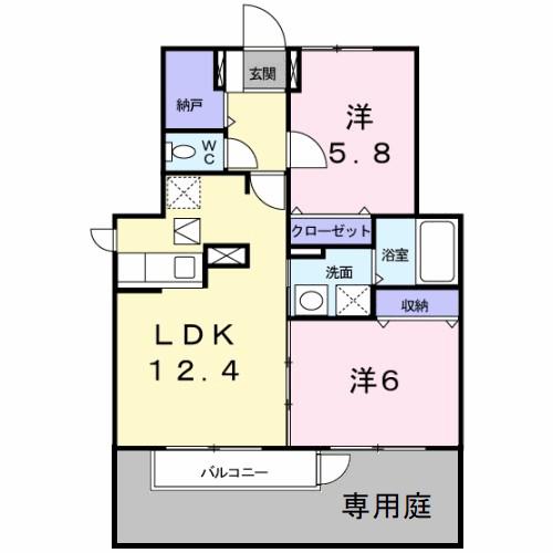 メゾンパルテールII(2LDK/1階)の間取り写真