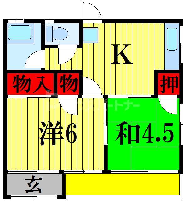 谷古宇アパート(2K/1階)の間取り写真